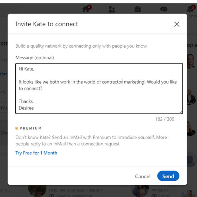 LinkedIn Connection Request Template in action