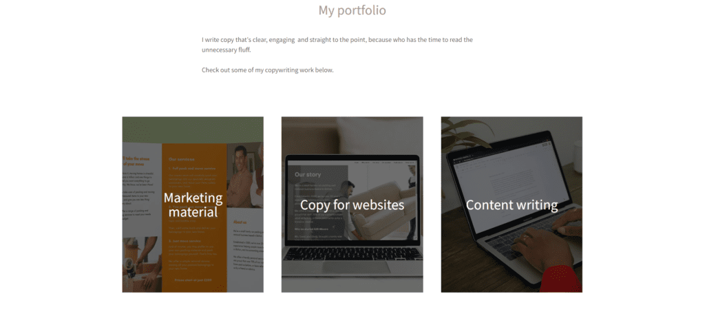 Screenshot of Freelance Writer Portfolio Examples