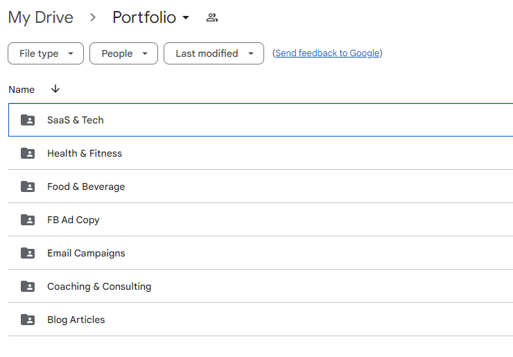 Freelance Writing Portfolio Examples in Google Docs