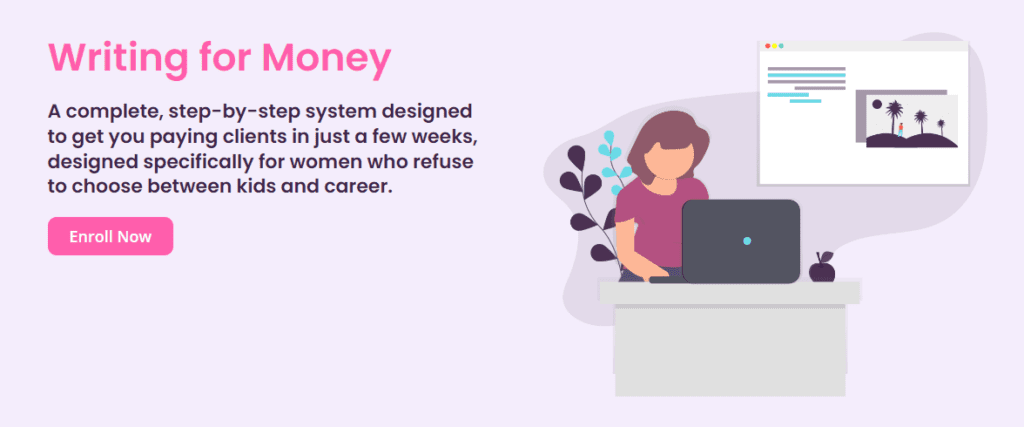 Button to learn more about the writing for money course